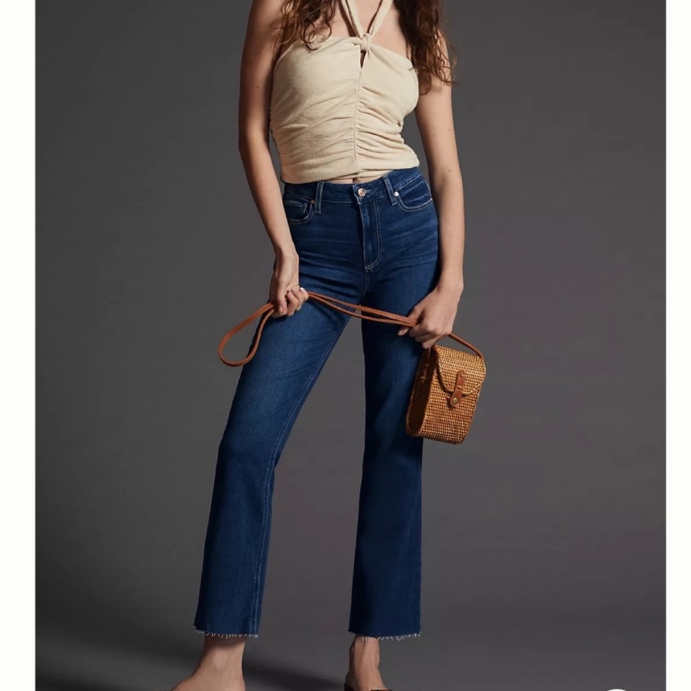 Anthropologie PAIGE high-Rise Dark Blue Straight Jeans